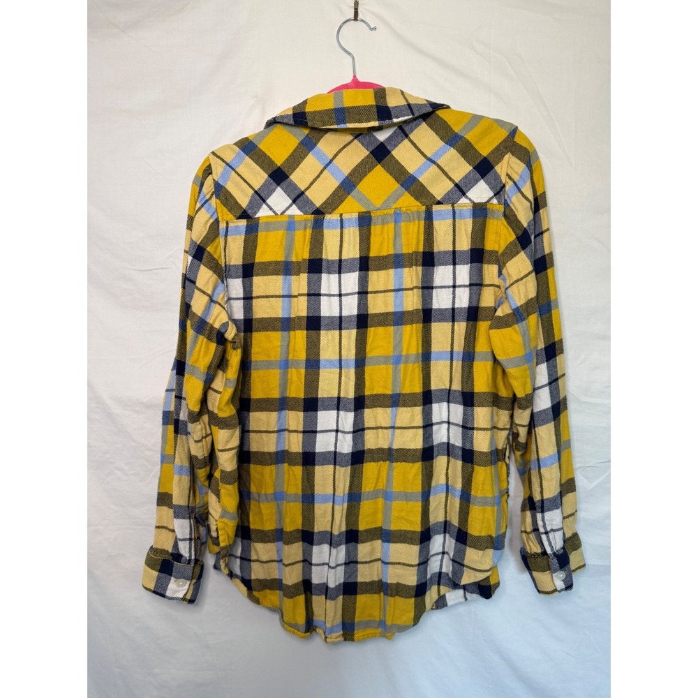 Aerie Womens Yellow Navy Blue Plaid Flannel Button Down Shirt Small S P - Picture 4 of 6